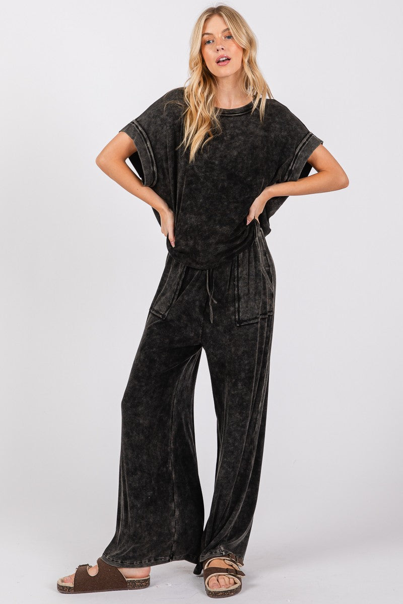 Mineral Washed Top & Pants Rib Sets