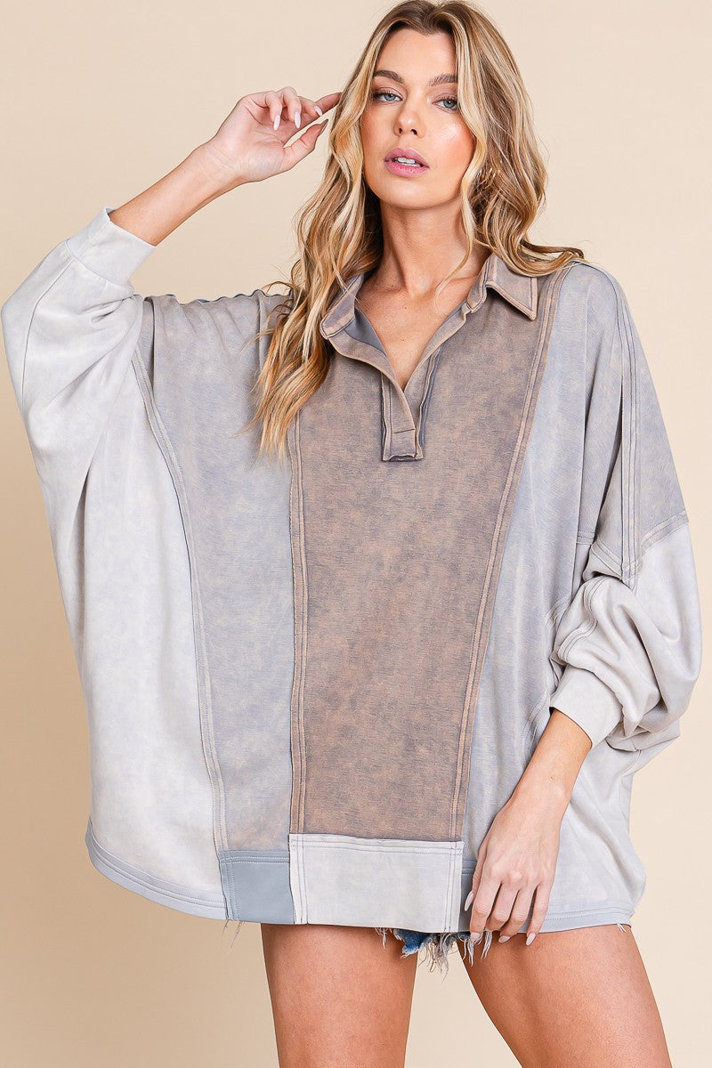 Mineral Washed Color Block Oversized Top