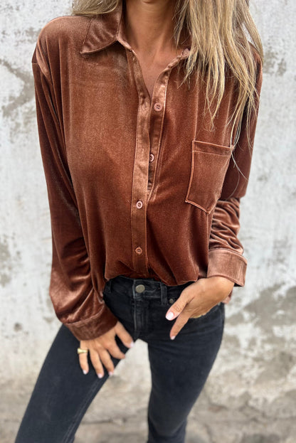 Chestnut Chest Pocket Velvet Shirt